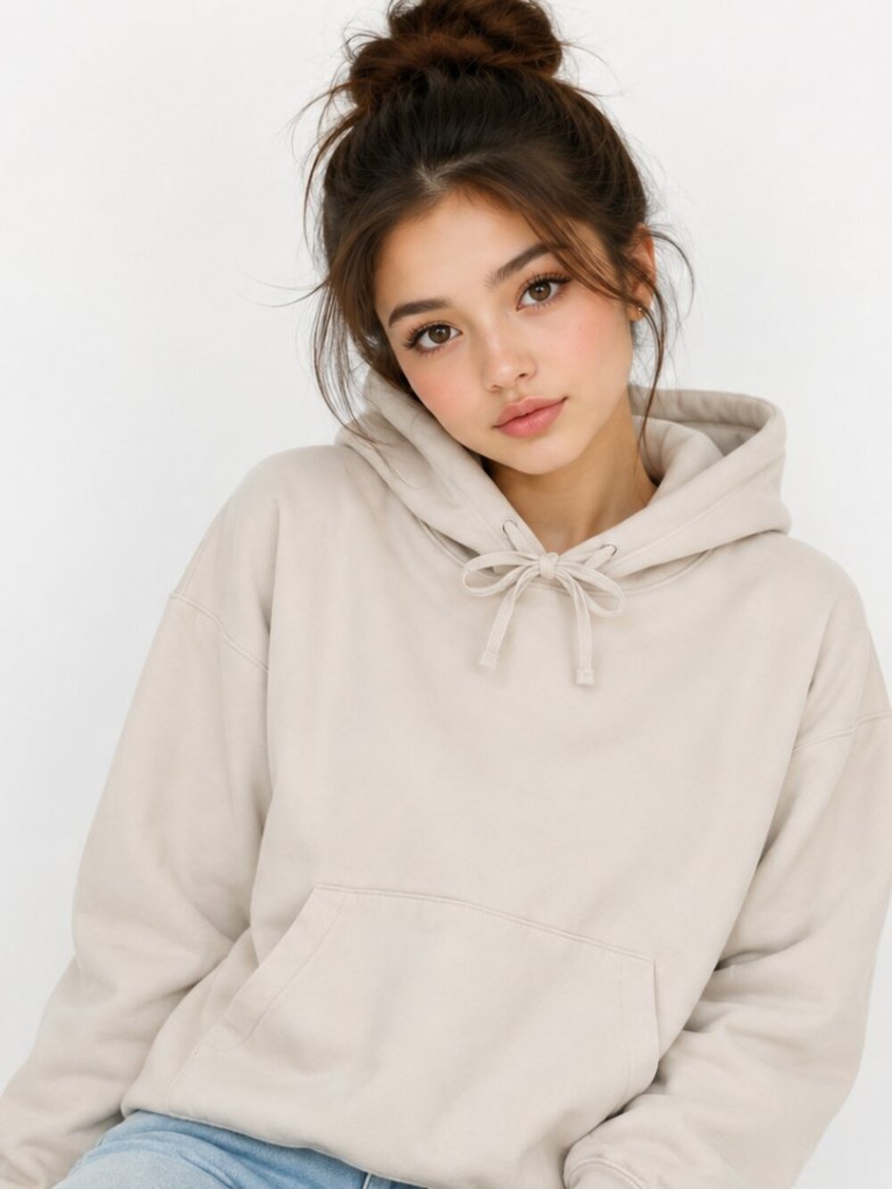 Minimal Cream Hoodie Zara Jacket | Women's Clothing Sweaters | Size XL